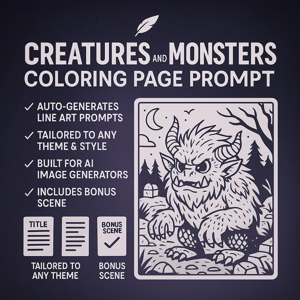 Creatures and Monsters Coloring Page Prompt