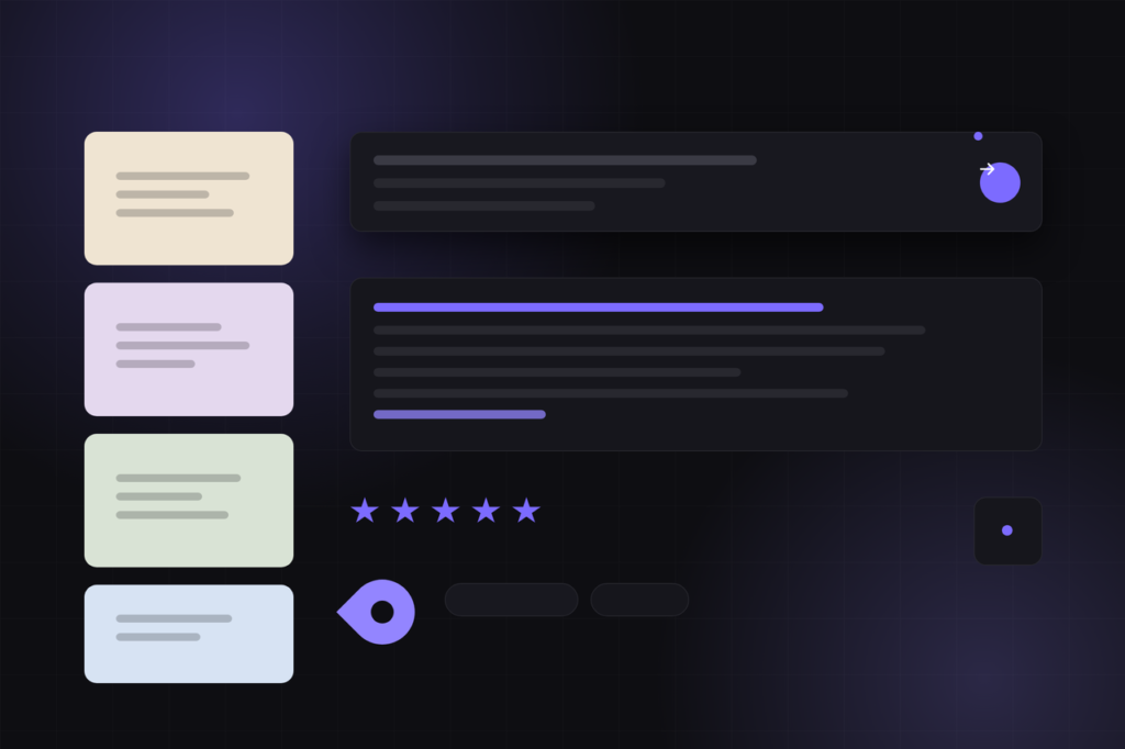 Article cover in the ChatPrompt Genius palette: a prompt generator bar, a generated prompt panel, five review stars and a map pin.