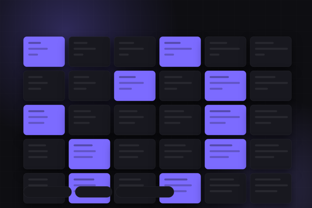 Article cover in the ChatPrompt Genius palette: a thirty-cell calendar grid with ten posts highlighted in violet, plus scheduling chips.